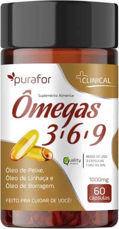 Ômega 3 6 9 Concentrado - Suplemento Alimentar com 60 Cápsulas - 1000 Mg | Óleo de Peixe, Linhaça e Borragem | Fonte de Ácidos Graxos Essenciais | Feito pra Cuidar de Você