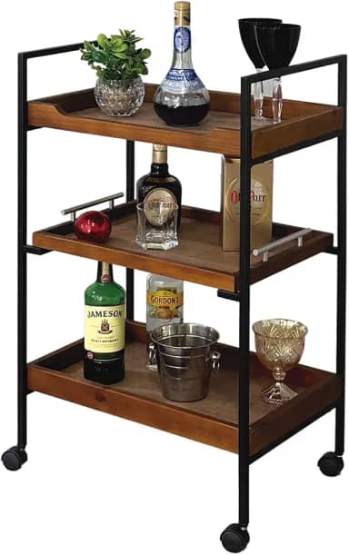 Carrinho Barzinho Para Servir Cantinho Café Chá Adega Bar Aparador Adega Bebidas Decoração Copos Sala Estar Cor:Borda Ma