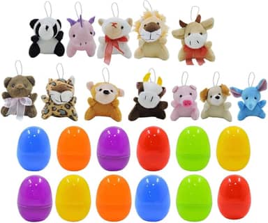 12pçs ovos de páscoa pré-preenchidos com animal de pelúcia, ovos de páscoa pré-preenchidos, figuras fofas para presentes infantis, sacos de goodie,