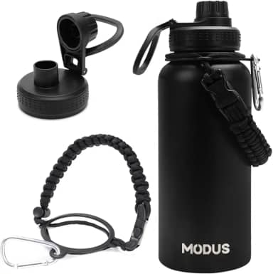 Garrafa Térmica De Água Isolada 1000ml Quente & Frio De Aço Inox Com Alça (Preto)
