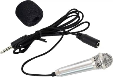 Mini microfones de karaokê vocal portátil karaokê pequeno microfone de metal com fio para celular, notebook, gravação de canto (prata)