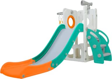 Freso Baby Playground Infantil 4x1 Mini Mundo Spring 1 Torre, Para Crianças de 1 a 4 anos, Compacto e Fácil Montagem, com Escorregador, Cesta de Basquete e Bola, Escalada, Luneta