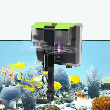 Filtro Duplo Suspenso para Aquário com 2 Placas Filtrantes de Carvão Ativado e 2 Esponjas Filtrantes, com Função de Esterilização por UV, com Fluxo Ajustável de 650 Litros por Hora, 220V