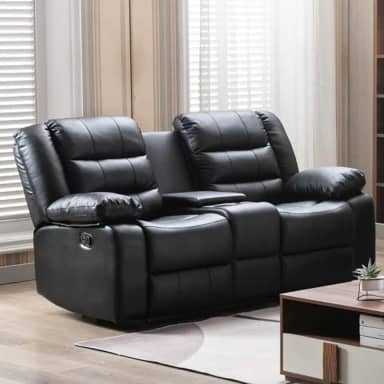 Poltrona Reclinável Manual de Cinema Hollywood 2 Lugares Baú/Massagem/Aquecimento PU Preto G31 - Gran Belo