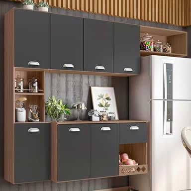 Armario Cozinha Suspensa 7 Portas e 1 Gaveta Mila Carvalho/grafite