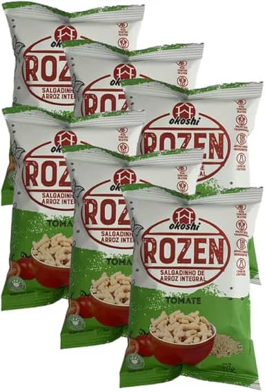 Kit 6X: Salgadinho de Arroz Integral Rozen Tomate Okoshi 50g