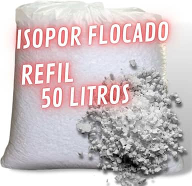 Isopor Flocado 50 litros para Enchimento de Puffs Almofadas Bichos de Pelúcia Artesanato Mistura na Fórmula de Concreto Leve e preenchimento interno de caixas p/proteção de objetos frágeis