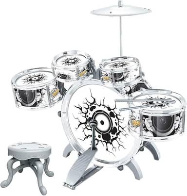 BATERIA INFANTIL ROCK N' ROLL COM BANQUINHO BAQUETA BH STORE (Branca)