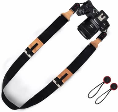 Alça de câmera ajustável para fotógrafo, alça de ombro de pescoço de poliéster e couro genuíno