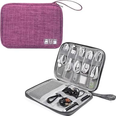 Necess?rie organizadora de cabos de viagem eletr?nicos, bolsa de acess?rios, imperme?vel, universal, eletr?nicos acess?rios bolsa para cabos, carregador (ROSA)