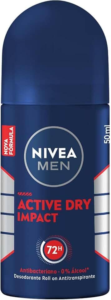 NIVEA MEN Desodorante Antitranspirante Roll On Dry Impact 50ml - Proteção prolongada de 72h, dupla proteção antitranspirante, proteção extra seca, sem alumínio, corantes e conservantes