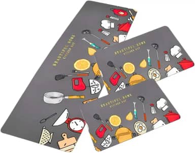 Tapete Jogo Passadeira Cozinha 3 Peças Antiderrapante Emborrachado Decoração Capacho Frutas Talheres