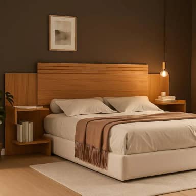 Cabeceira Aurora Para Cama Box Casal/Queen com Mesa de cabeceira. (Nature)