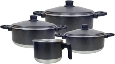 Conjunto de Panelas de Alumínio com 3 Caçarolas e 1 Fervedor (Leiteira) (Craqueada)