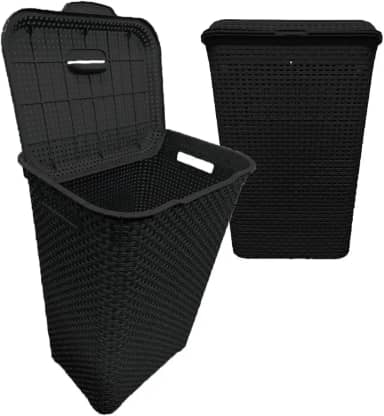 Cesto De Roupa Suja 72 Litros Resistente Lavanderia Com Tampa Organizador Roupas Lavanderia Banheiro (PRETO)