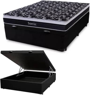 Cama Box c/Baú Casal Corino + Colchão de Molas Ensacadas Firme para 120 kilos 138x188x64cm