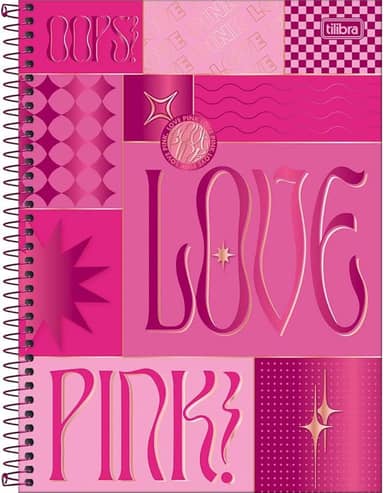Tilibra - Caderno Espiral Capa Dura Universitário Connect 1 Matéria Love Pink 80 Folhas - Retângulos com Tons de Rosa