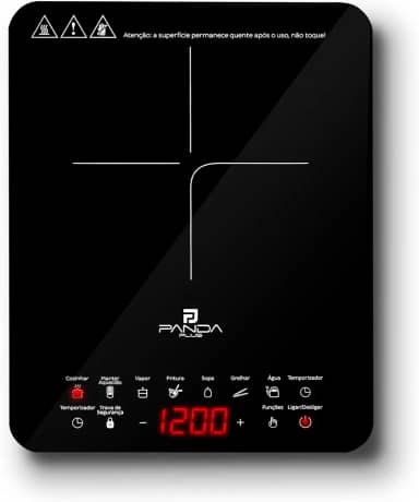 Cooktop Indução Portátil Panda Plus 1 Boca Controle Temperatura Compacto Eficiente Sofisticado Gourmet Preto 220V - 2000W Fácil Limpeza 127-1200W (Preto 127V)