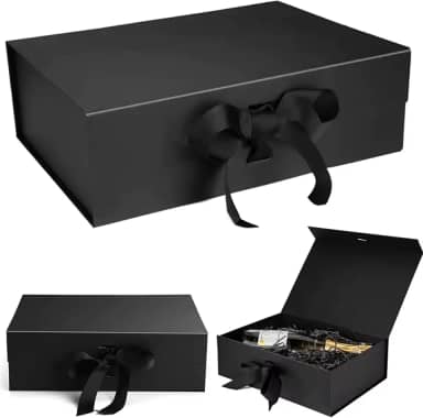 Caixa FlexBox Rígida de Papel com Imã e Cetim para Presente - Y338 (Preto, 28x20x9cm)