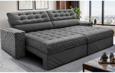 Sofá Retrátil e Reclinável 2,30m Molas Ensacadas Max Spring Velusoft Cinza Cama Inbox