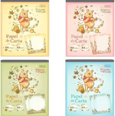 Tilibra Bloco Papel de Carta Pooh, 17,7 x 24 cm, 50 Folhas Decoradas, Capas Sortidas, 1 UNIDADE
