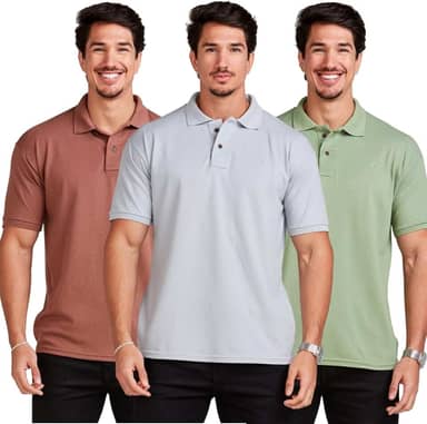 KIT 3 Camisas Polo Masculina Algodão