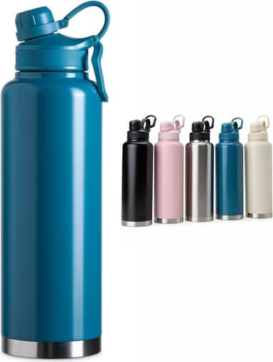 GARRAFA TÉRMICA GRANDE 1.5 LITROS, QUENTE, FRIO, INOX DUPLA PAREDE, CAFÉ ACADEMIA TRABALHO (AZUL)