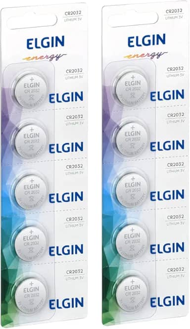 Pilha CR2032 3V Elgin Bateria Moeda kit 10 unidades
