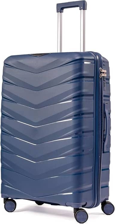 Mala De Viagem Média 23Kg Polipropileno Rodas Duplas 360 Fibra Rígida Tamanho M Leve Resistente Para Despachar (AZUL, MÉDIA)