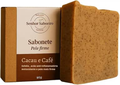 Sabonete de Café Senhor Saboeiro Estimula Colágeno Esfoliante Facial Corporal Rico em Antioxidantes Limpeza e Hidratação 90g