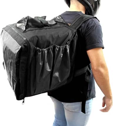 Capa Mochila Bag para Delivery e Entrega de Pizza Lanche Marmita sem Isopor 45 Litros para Motoboy Moto Aplicativo (Preto)