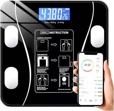 Balança Digital Plus Função Bioimpedância, Bluetooth, App, Saúde, IMC, Gordura Corporal, Músculo, Percentual De Água Para Emagrecimento, Academia, Banheiro, Quarto e Diétas - Capacidade 180kg