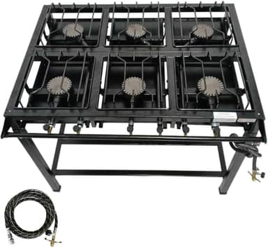 Fogão Industrial 6 Bocas, FERRO FUNDIDO, Base de Aço Carbono, Alta Pressão, 68x95cm