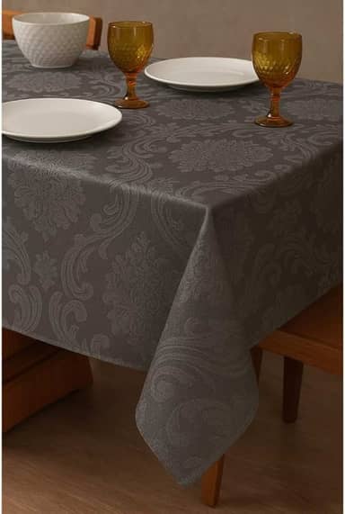 Toalha De Mesa Tecido Jacquard Retangular Durável e Elegante Lugares Luxo(6 Lugar 2,20x1,40,Chumbo)