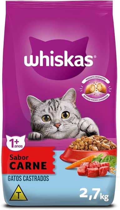 WHISKAS Ração Carne Gatos Adultos Castrados 2,7 kg