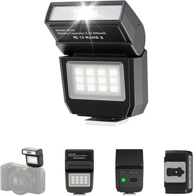 ULANZI Câmera SL03 Mini Flash Speedlite com Luz de Vídeo, GN8 6500K Flash Externo Ângulo Ajustável Speedlite de 90° Compatível com Sony/Canon/Fuji/Nikon DSLR, Suporte Universal Single Contact Hot Shoe