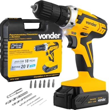 Vonder, Parafusadeira/Furadeira A Bateria, 20 V, Fonte De Carregamento Bivolt Automática, Pfv 238.