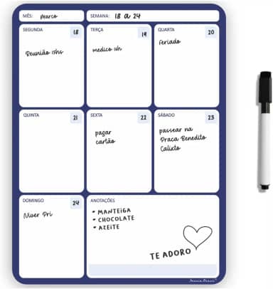 Imã De Geladeira Porta Recados Anotações Planner Com Caneta