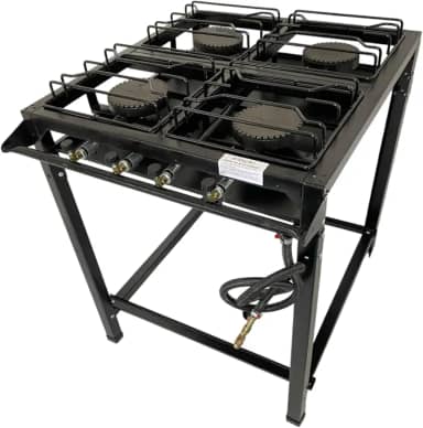 Fogão Industrial 4 Bocas Alta Pressão Ferro Fundido Preto 70x80x80 cm com Mangueira e Registro