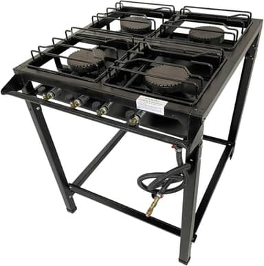 Fogão Industrial 4 Bocas Alta Pressão Ferro Fundido Preto 70x80x80 cm com Mangueira e Registro