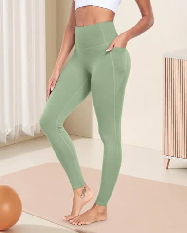 Leggings com bolsos para mulheres, calças de ioga para treino de cintura alta com controle de barriga