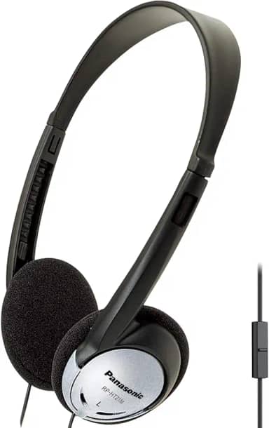 Panasonic Fones de ouvido, fones de ouvido leves com microfone e XBS para graves extras e nítidos, som natural, conector de 3,5 mm para telefones e laptops, funciona em casa - RP-HT21M (preto e prata)