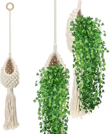 Cabide para plantas aéreas boho macramê de 75 cm Tillandsia pendurar cesta suporte de corda flor decoração de casa