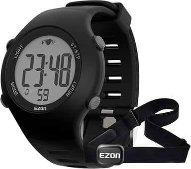 EZON Heart Rate Monitor Chest Strap and Digital Watch,5ATM Waterproof Fitness Tracker with HRM,Calories Burned,Stopwatch and Hourly Chime - Ideal Fitness Presents for Men and Women