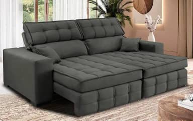 Sofá Retrátil e Reclinável 2,00m Molas Ensacadas e Costura Tripla Cama Inbox Nobre Suede Cinza