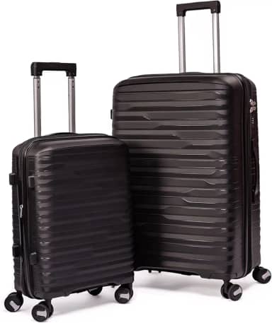 Conjunto Jogo Malas De Viagem 2 Peças Expansível Polipropileno De Bordo 10Kg Anac E Grande 32Kg Para Despachar Rígida Rodas 360 Resistente Cadeado Zíper Antifurto (PRETO, 2-Peças (P/G))