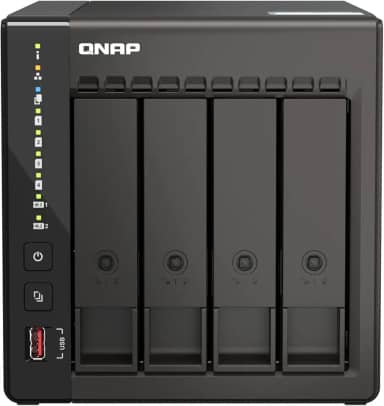 Storage NAS QNAP TS-453E-8G (Intel Celeron J6412 de 4 núcleos até 2,6 GHz/8GB integrada (não expansível)/2XPorta Ethernet 2,5 Gigabit (2,5G/1G/100M)/4BAIAS/TORRE/*SEM HDD*)