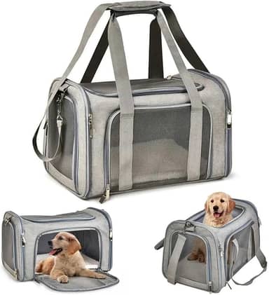 Bolsa De Transporte Pet 44x32x30cm Cinza para Viagens de Avião Cabine Carro Para Cães E Gatos