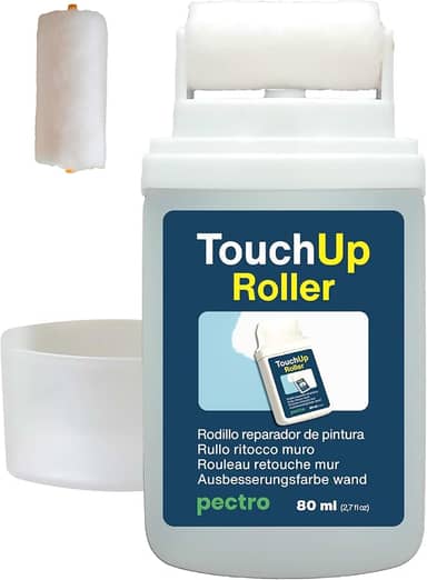 Rolo de pintura de retoque de parede - Tinta de reparo de parede branca para retoques, cubra manchas de umidade e marcas de arranhões, recarregável com rolo de substituição incluído – 80 ml (2)
