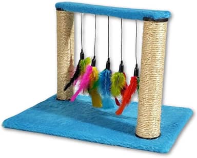 Arranhador Para Gatos Com Corda De CâNhamo E Dois Pilares — Brinquedo Interativo Para Gatos(Azul)